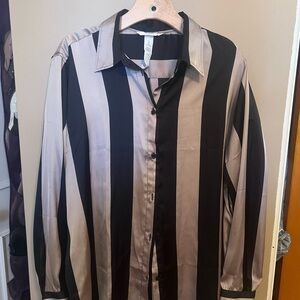 H&M Black and Gray Striped Casual Shirt